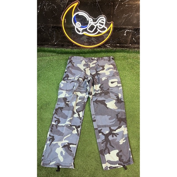 Vintage Blue Camouflage Mens Army‎ Military Cargo Pants Size 38X 30 USA Made - Picture 1 of 8